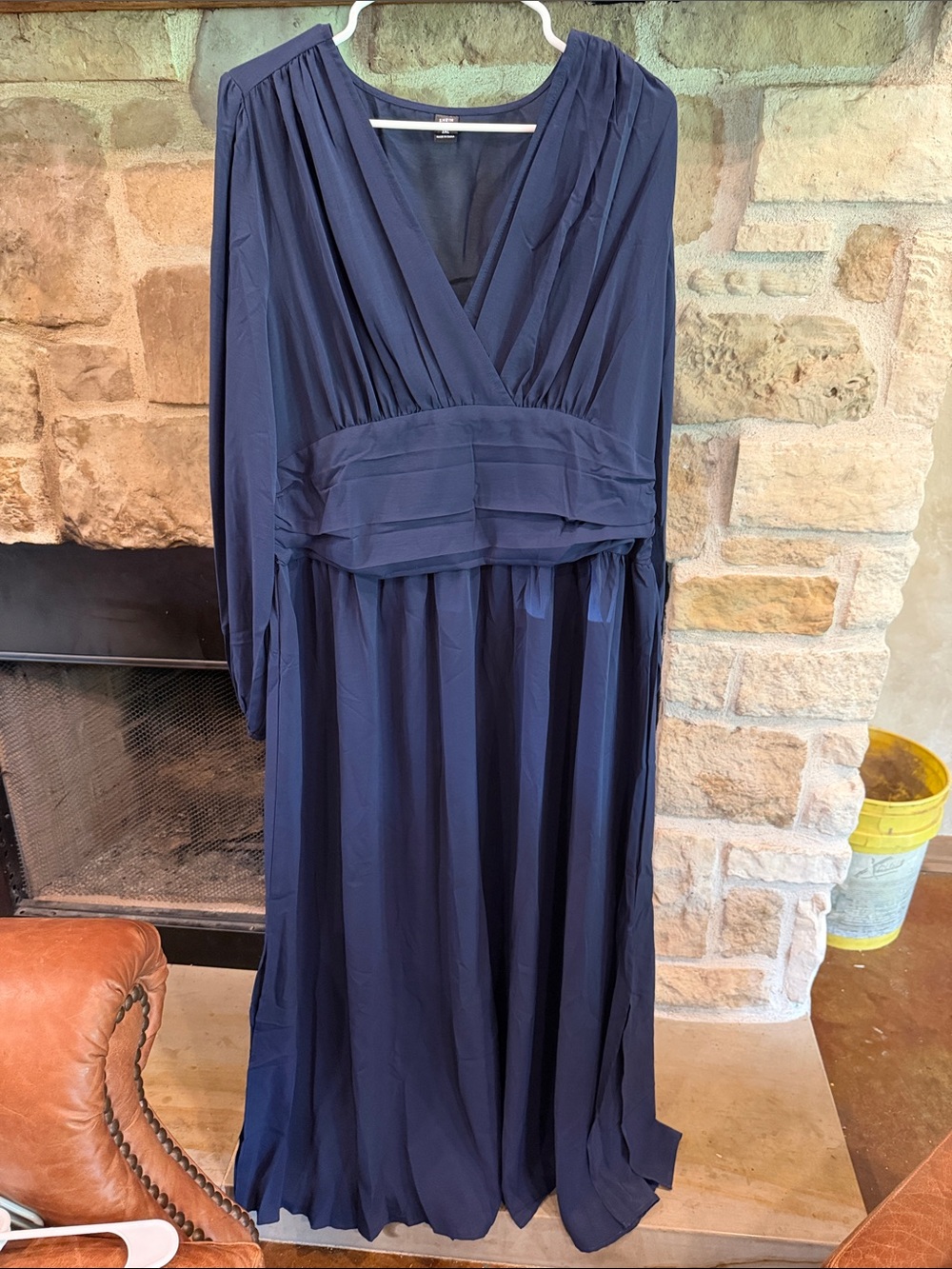 SHEIN Navy Blue Long Sleeve Wrap Maxi Dress